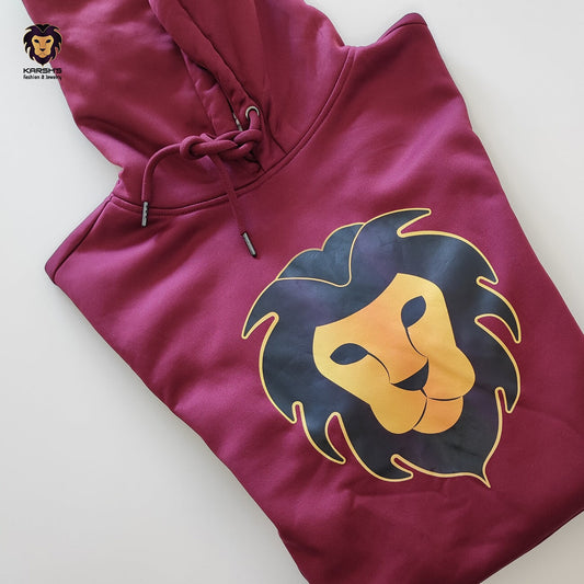 Zoomed view of chest print on men’s polyester hoodie