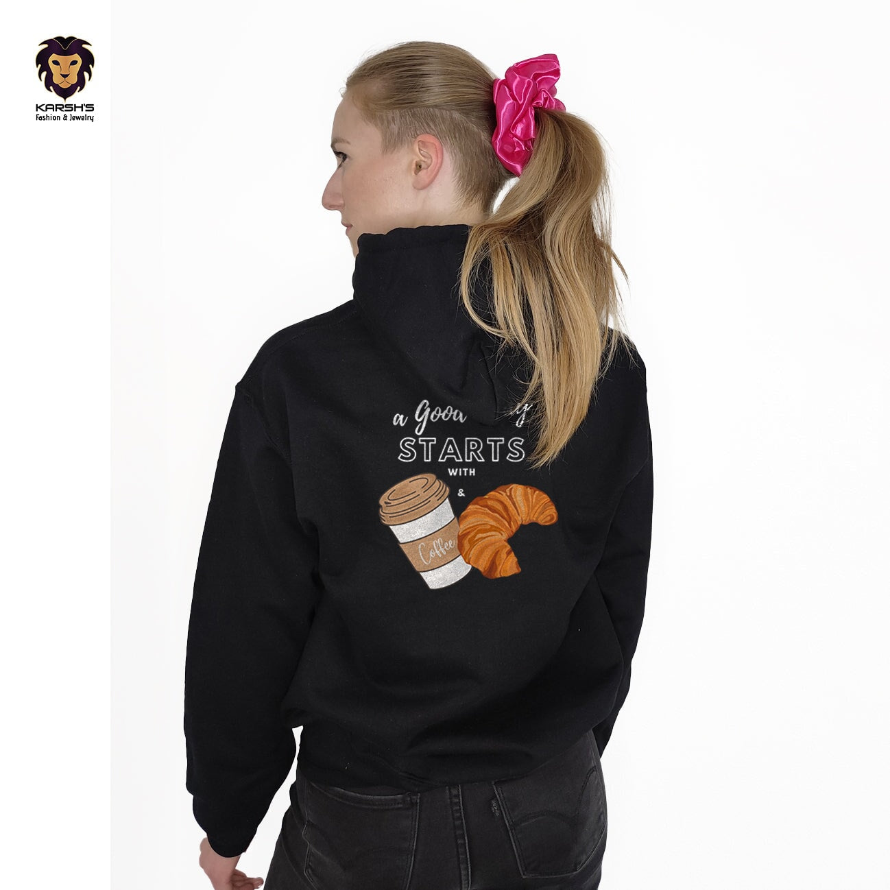 Hooded Sweatshirt for Women - Black (Cafe) Hoodie Karsh-fj