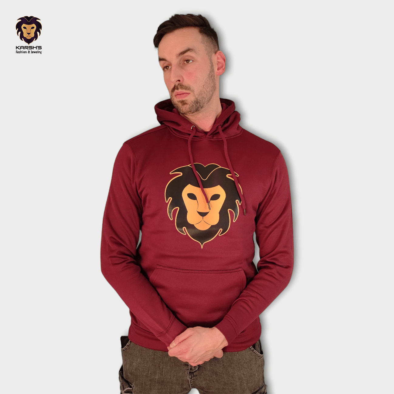 Front view of men’s sports hoodie in beige – Karsh Fashions